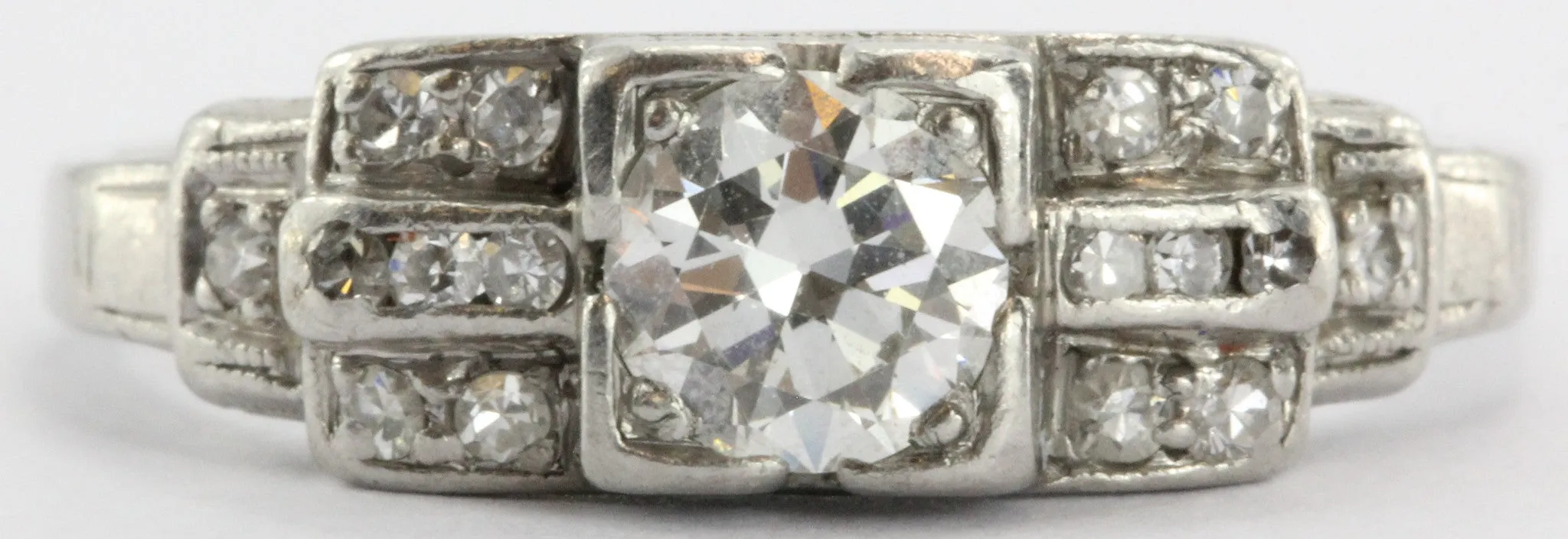 Antique Art Deco Platinum & Transition Cut Diamond Engagement Ring