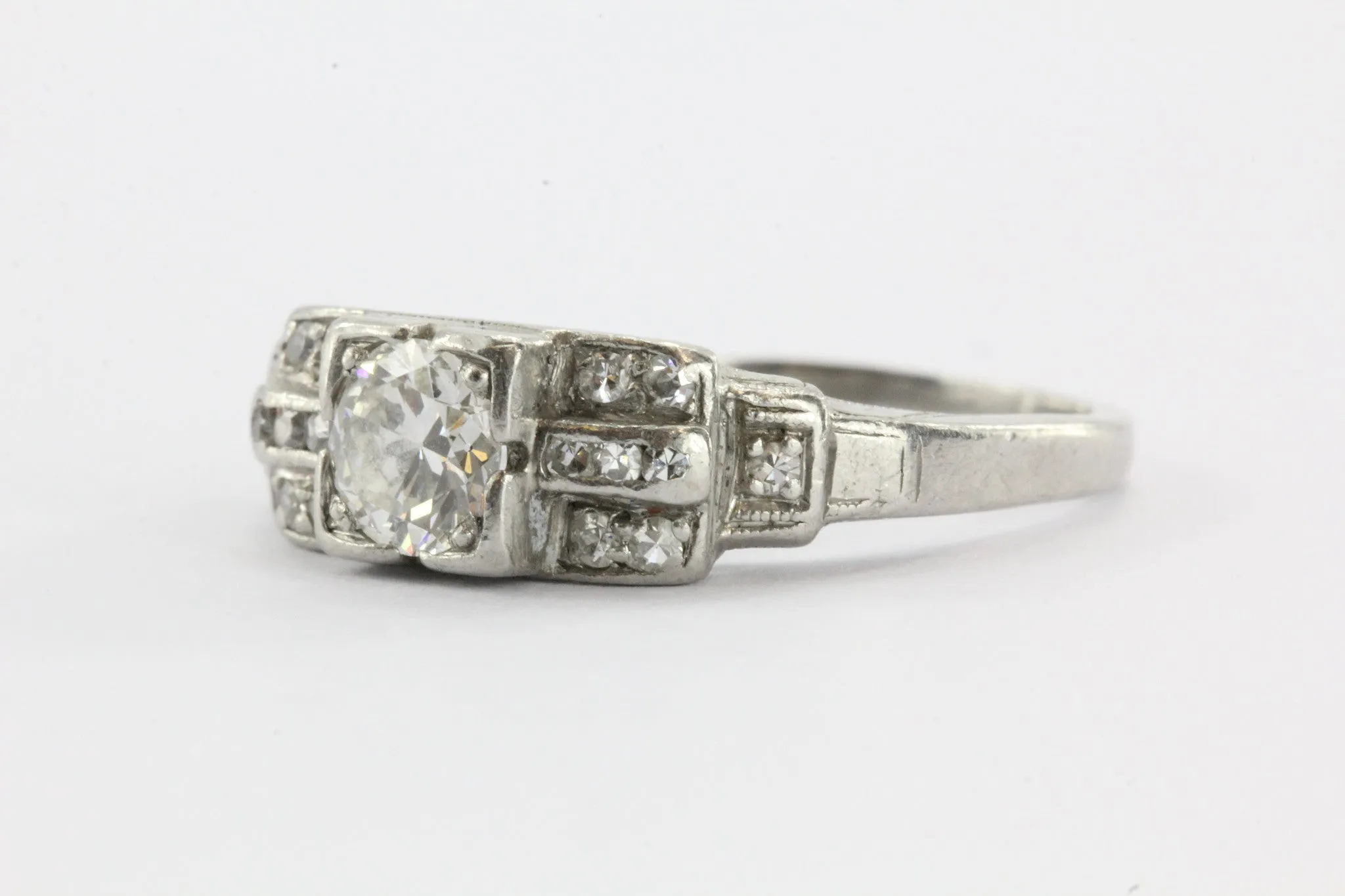 Antique Art Deco Platinum & Transition Cut Diamond Engagement Ring