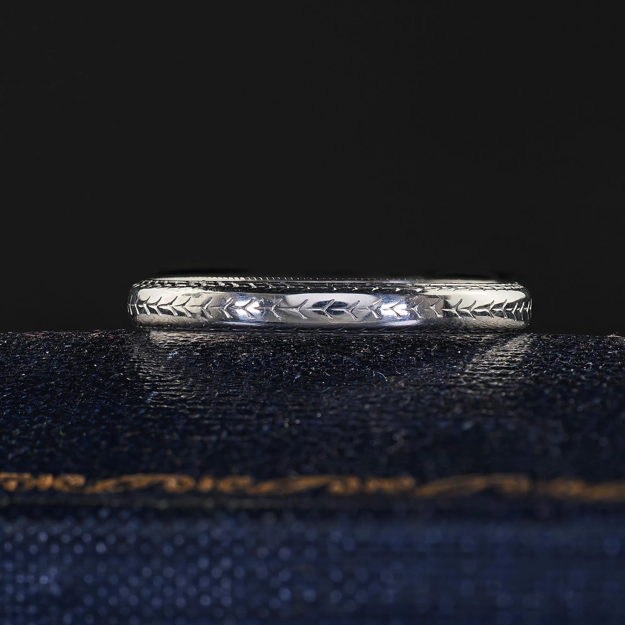 Antique Art Deco Platinum Engraved Wedding Band Circa 1923 - Size 6 1/2