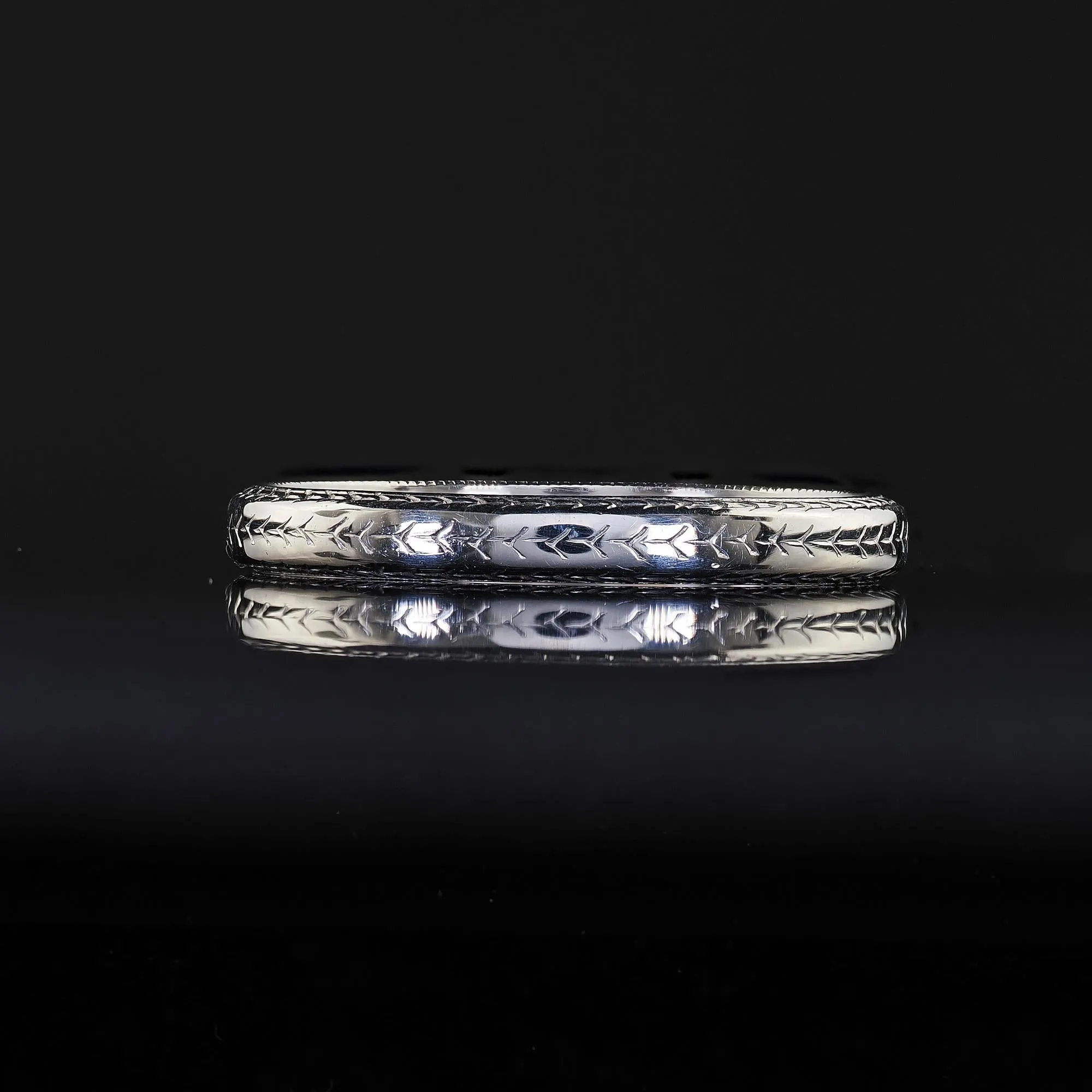 Antique Art Deco Platinum Engraved Wedding Band Circa 1923 - Size 6 1/2