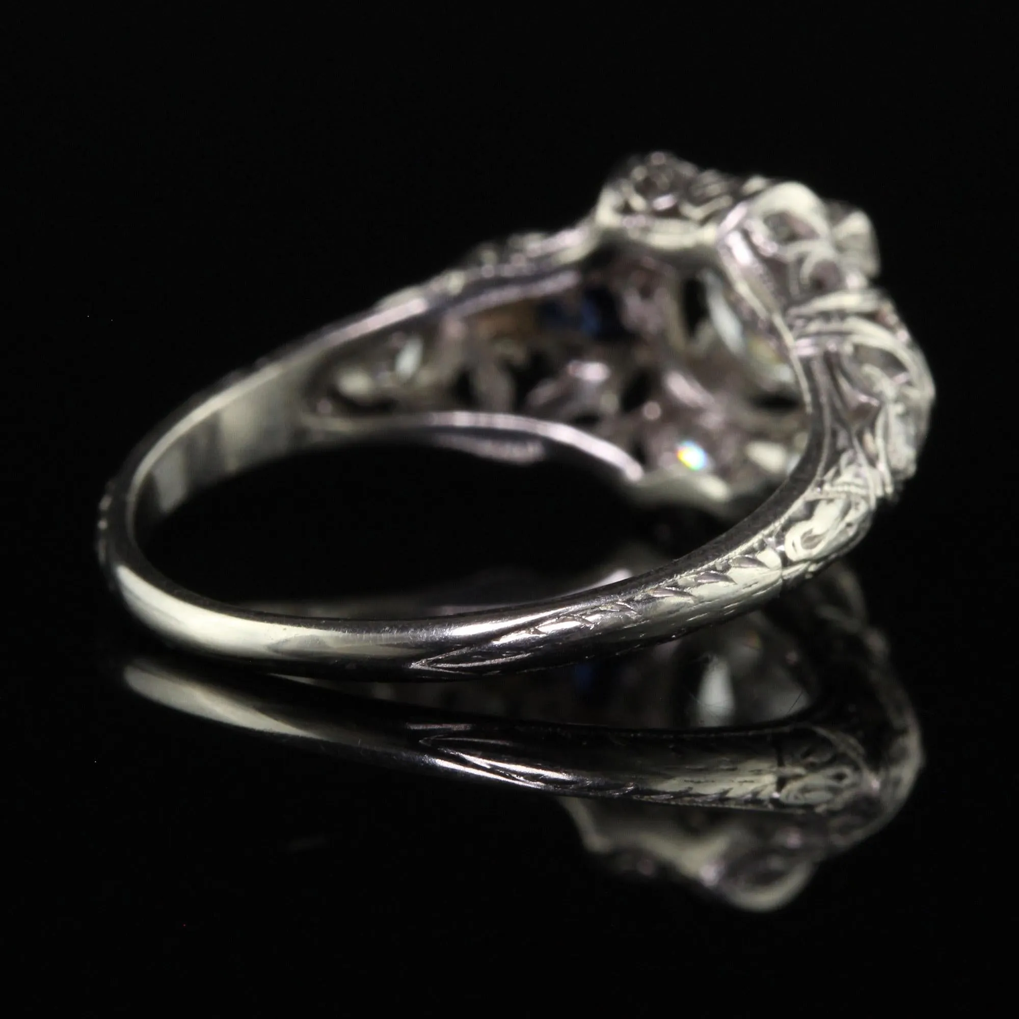 Antique Art Deco Platinum Old European Diamond Engagement Ring