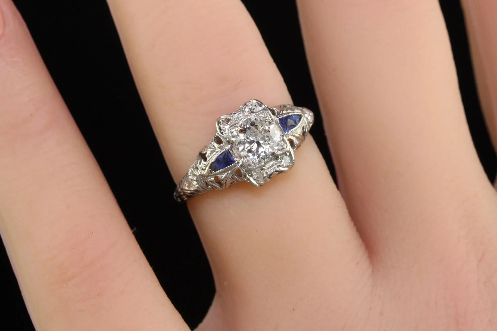Antique Art Deco Platinum Old European Diamond Engagement Ring