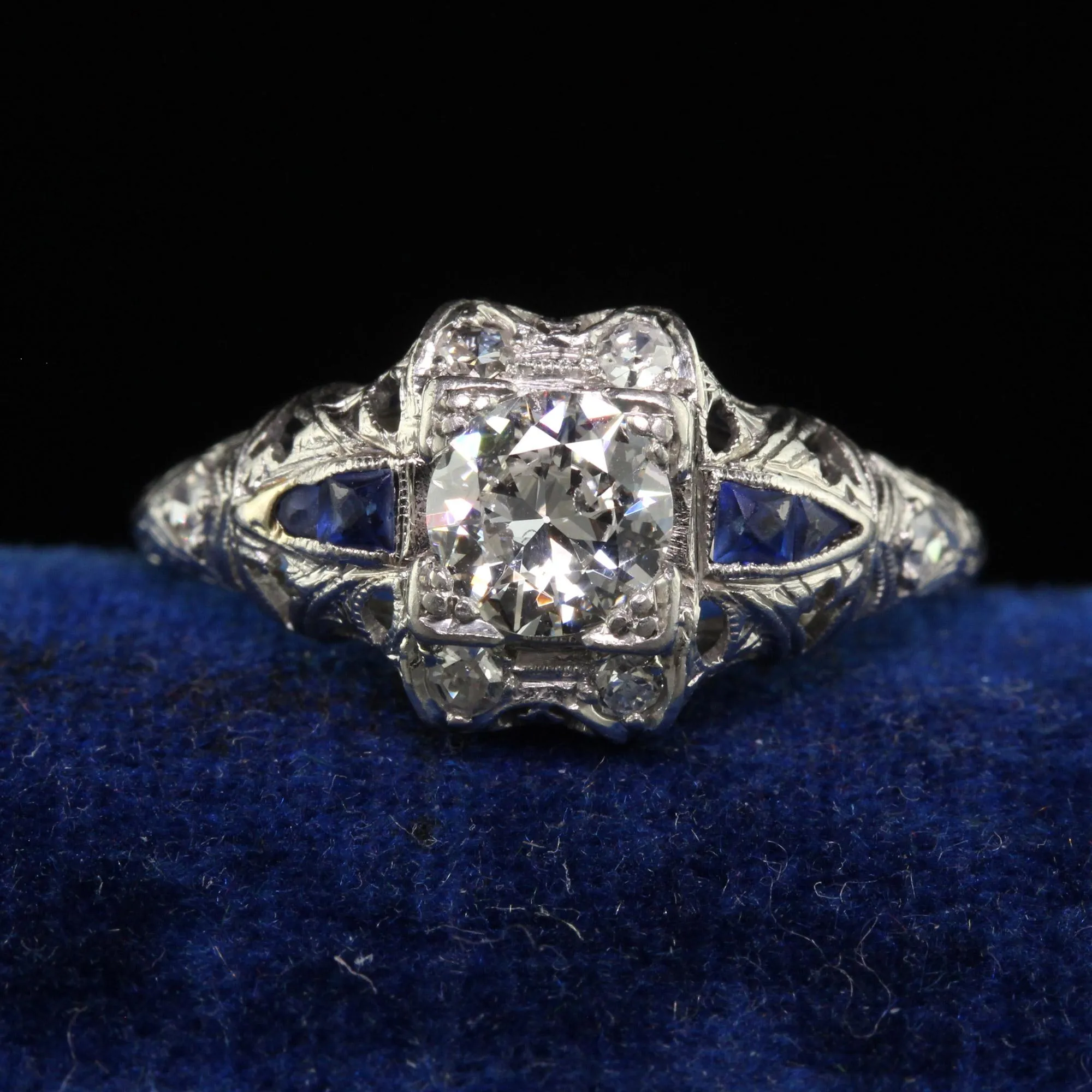Antique Art Deco Platinum Old European Diamond Engagement Ring