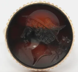 Antique Carnelian Mercury Caduceus Signet Seal 10K Rose Gold Ring