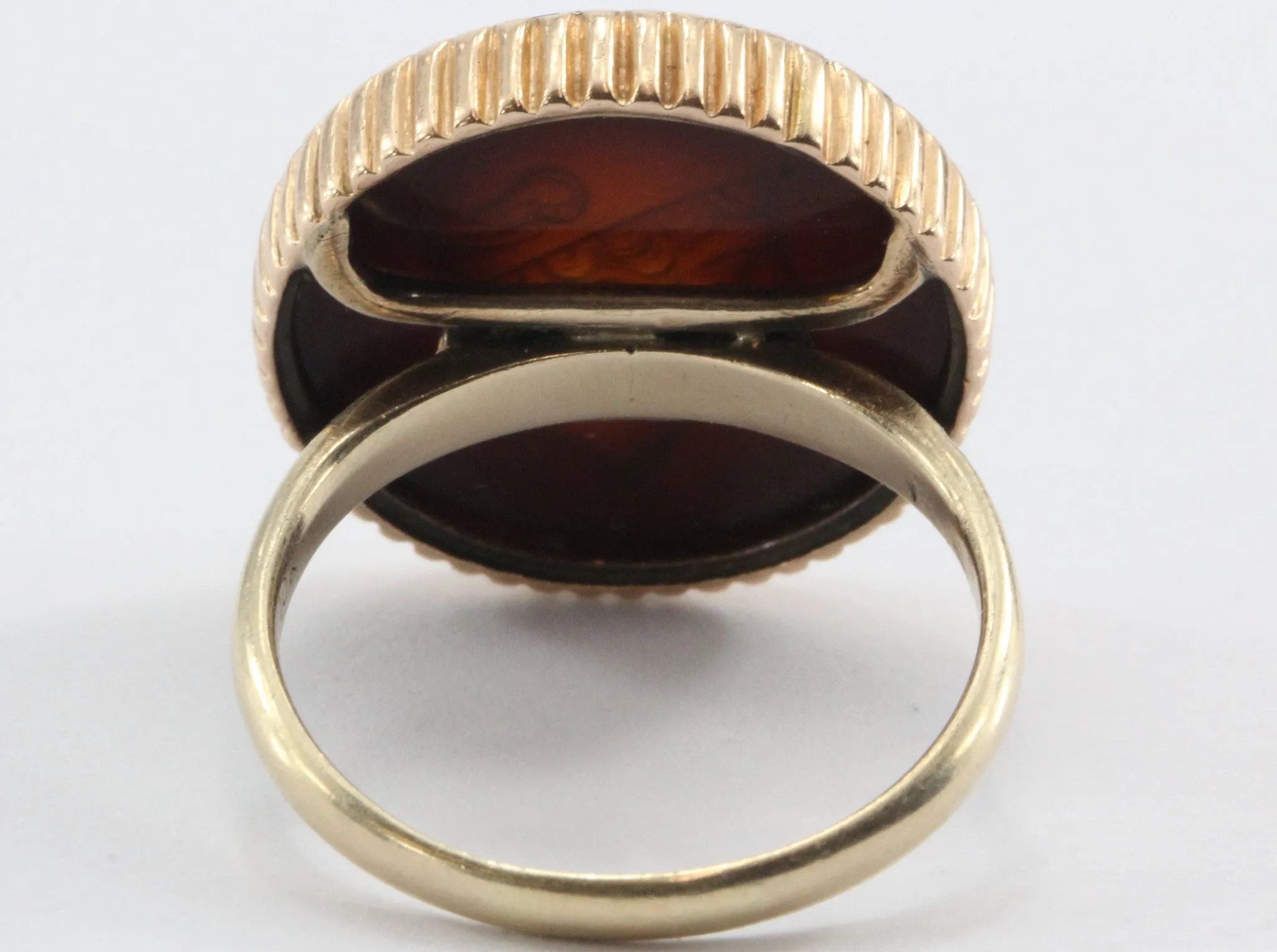 Antique Carnelian Mercury Caduceus Signet Seal 10K Rose Gold Ring
