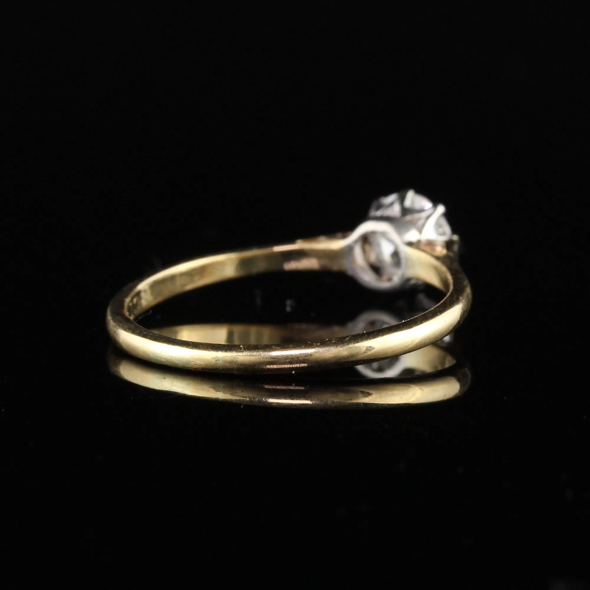 Antique Edwardian 18K Yellow Gold Platinum Top Solitaire Diamond Engagement Ring