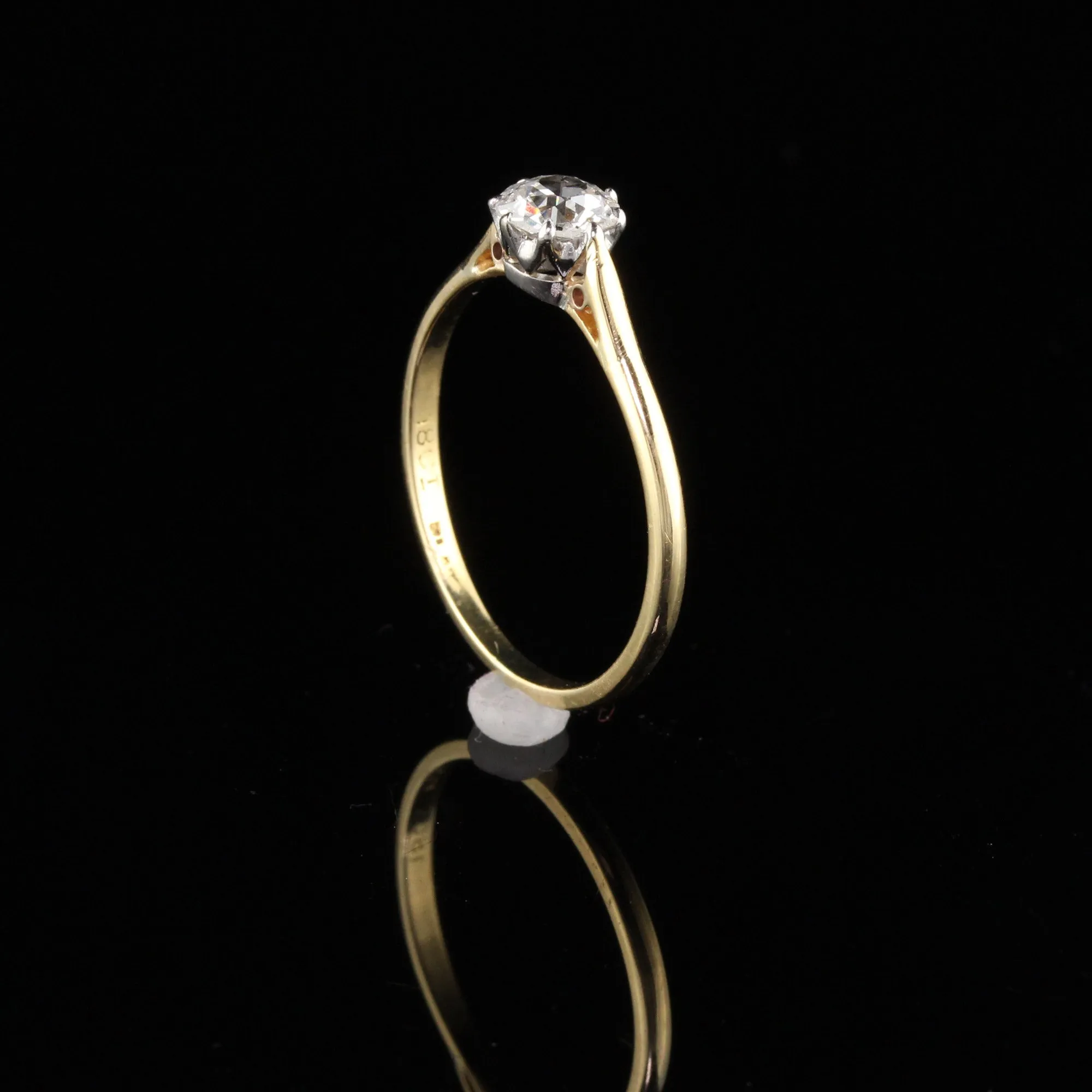 Antique Edwardian 18K Yellow Gold Platinum Top Solitaire Diamond Engagement Ring