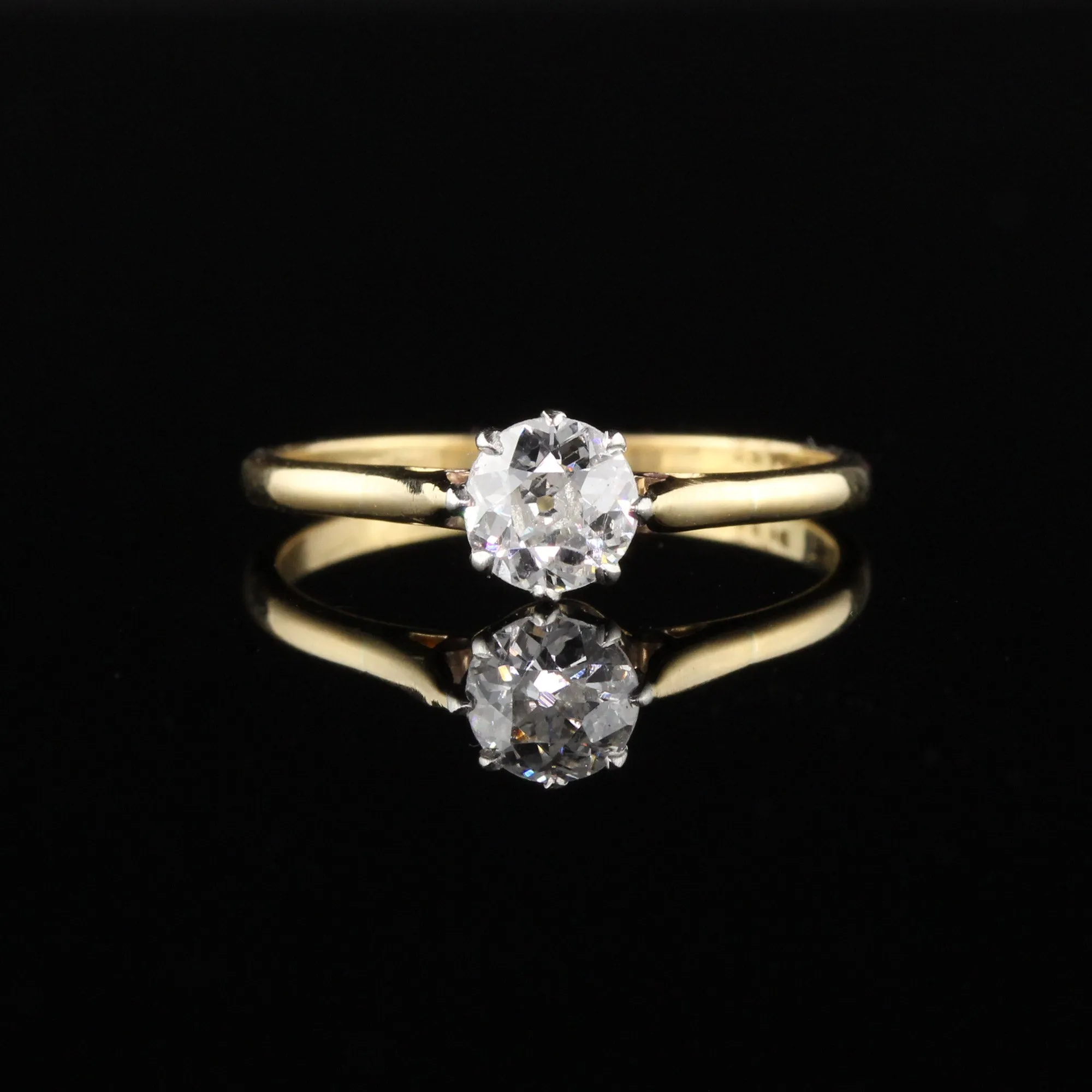 Antique Edwardian 18K Yellow Gold Platinum Top Solitaire Diamond Engagement Ring