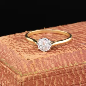 Antique Edwardian 18K Yellow Gold Platinum Top Solitaire Diamond Engagement Ring