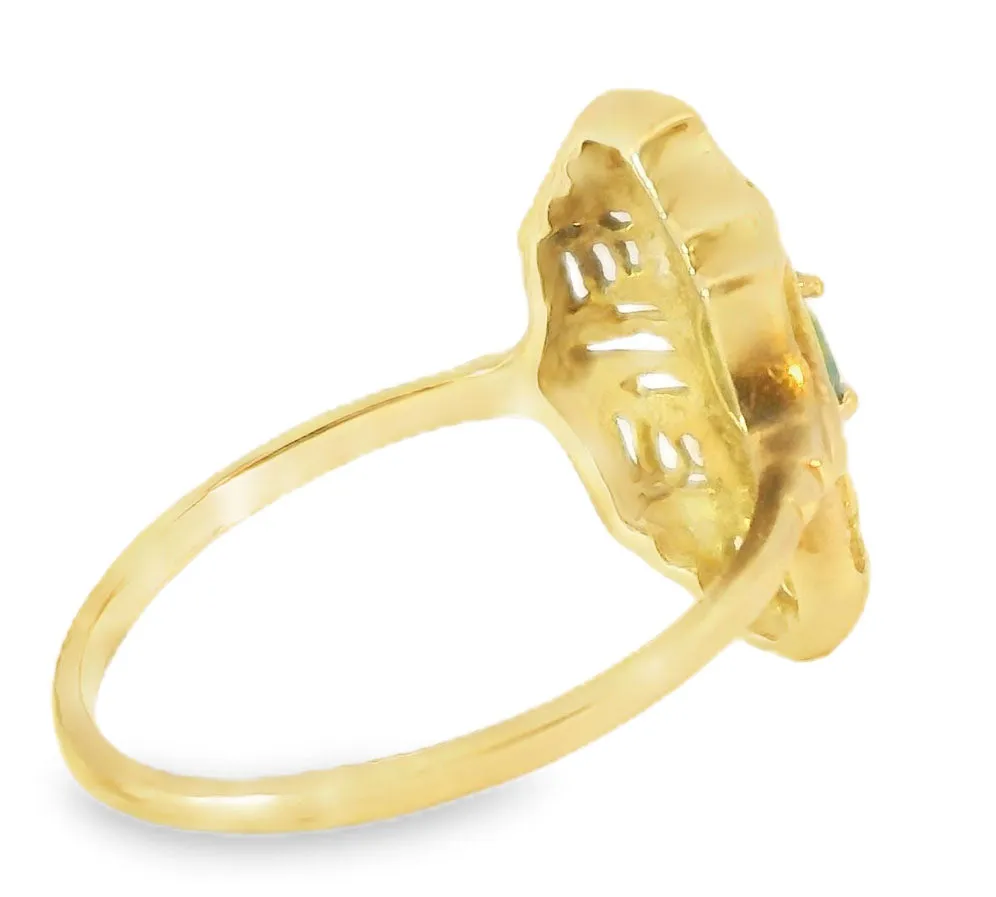Antique Estate 14K Yellow Gold Emerald Diamond Filigree Ring