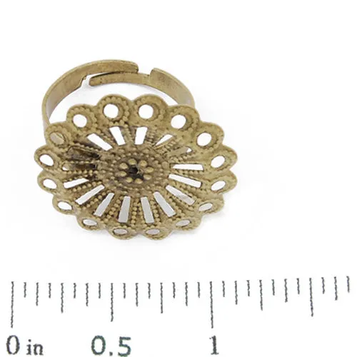 Antique Gold， Adjustable Ring Blanks Base with 23mm  Flower pad，Sold 50PCS  Per Lot