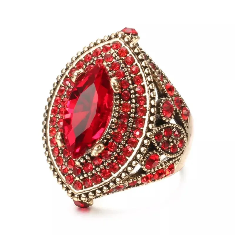 Antique Gold Ring For Red Ruby Women Anniverssary Wedding Jewelry