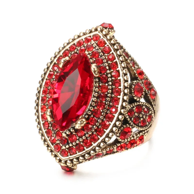 Antique Gold Ring For Red Ruby Women Anniverssary Wedding Jewelry