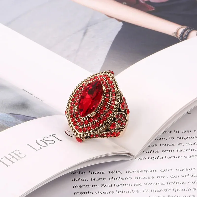 Antique Gold Ring For Red Ruby Women Anniverssary Wedding Jewelry