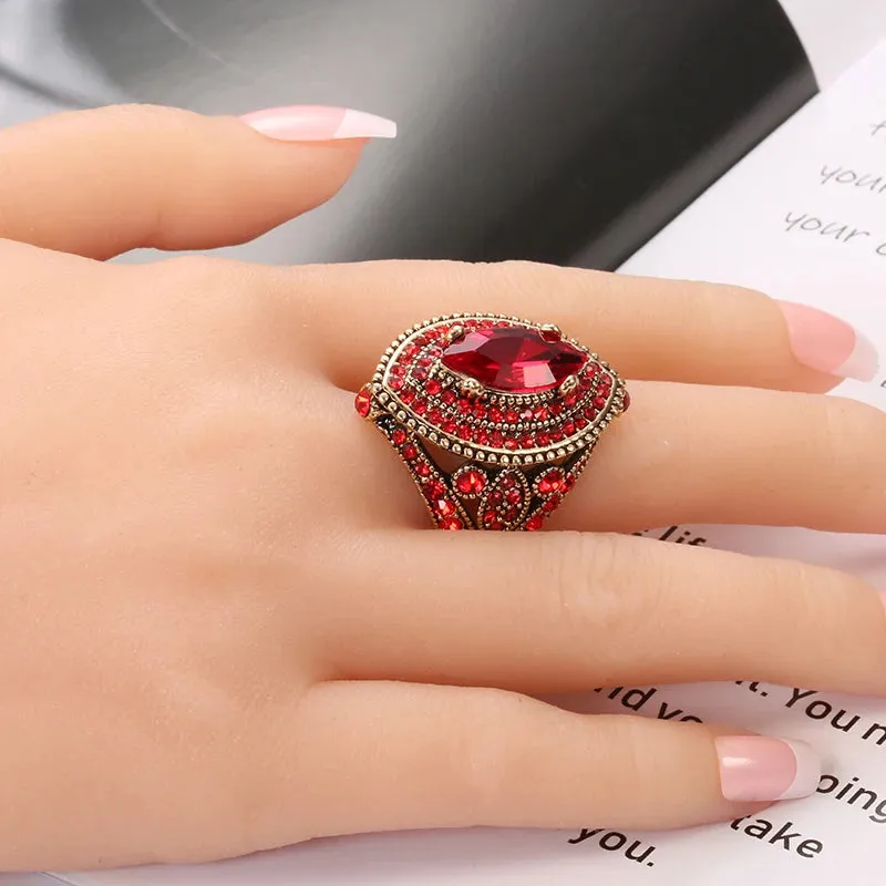Antique Gold Ring For Red Ruby Women Anniverssary Wedding Jewelry