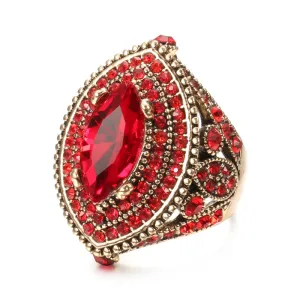 Antique Gold Ring For Red Ruby Women Anniverssary Wedding Jewelry