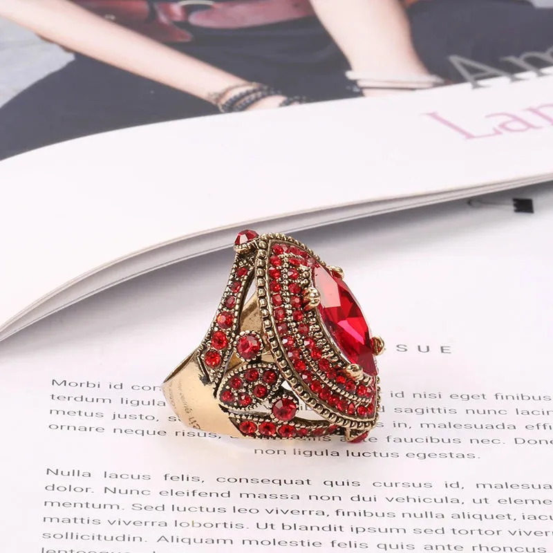 Antique Gold Ring For Red Ruby Women Anniverssary Wedding Jewelry