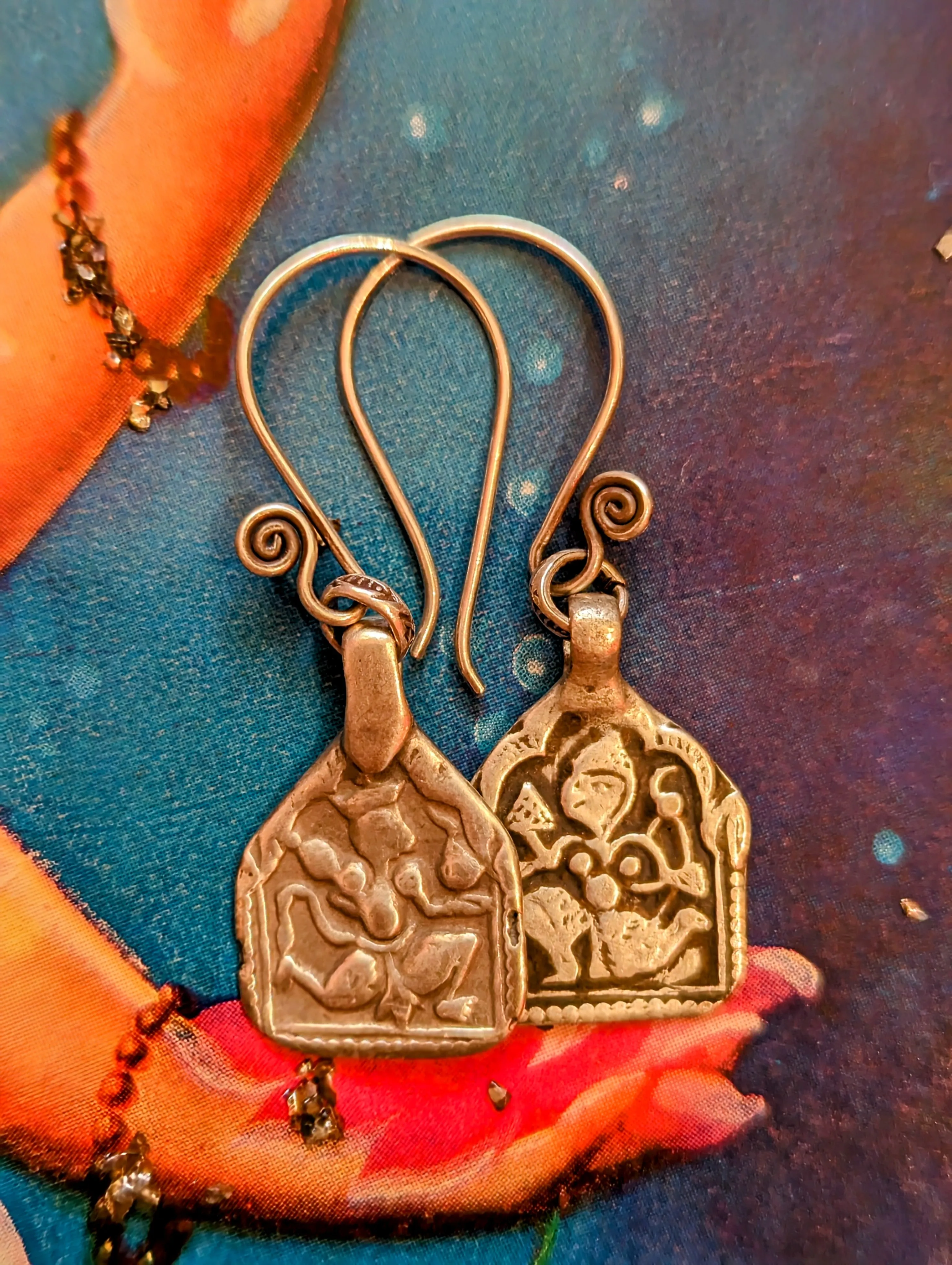 Antique Indian amulet earrings