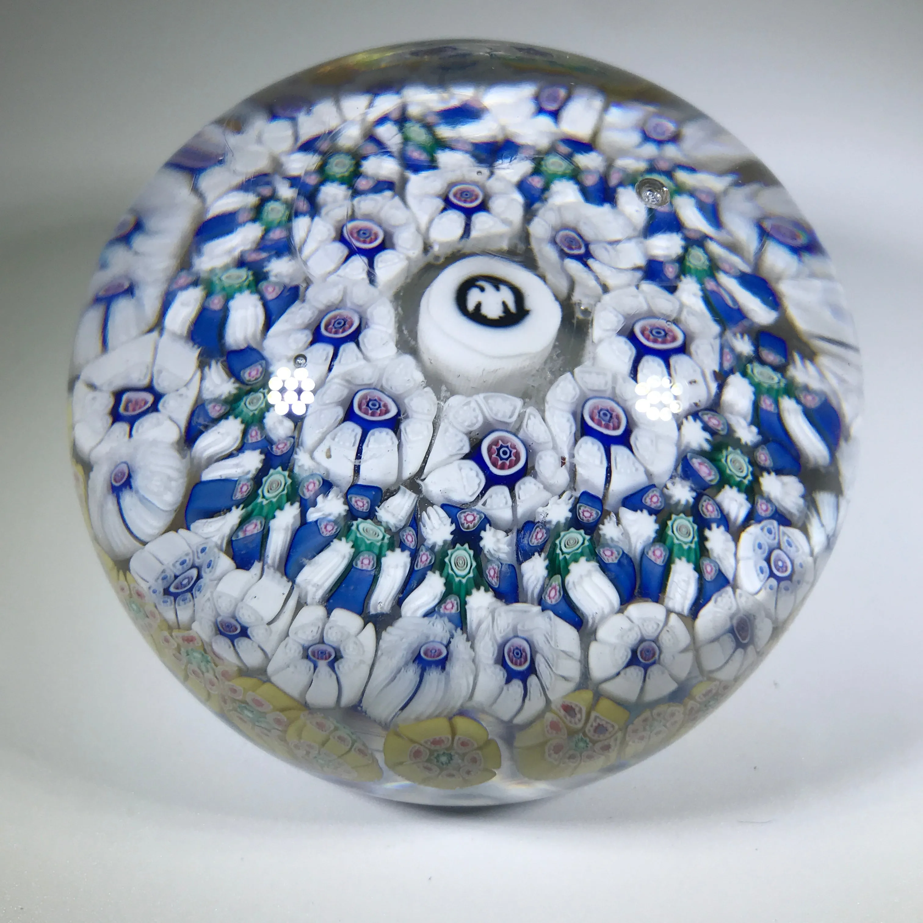 Antique New England Glass Co. NEGC Art Glass Paperweight Complex Millefiori w/ Eagle Silhouette