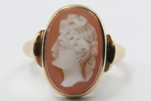Antique Oscar E Place & Sons Co. P&S 10K Gold Carved Cameo Ring