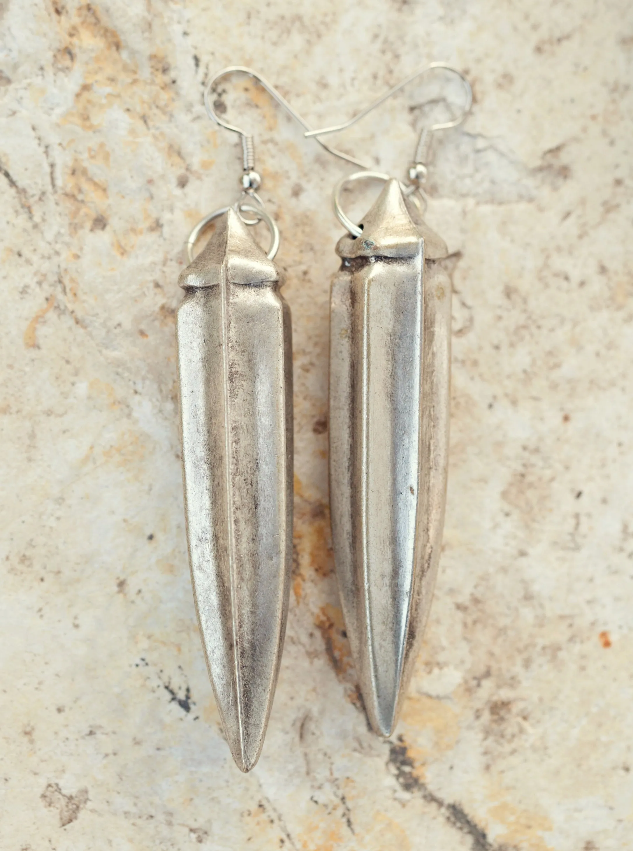 Antique silver okra earrings
