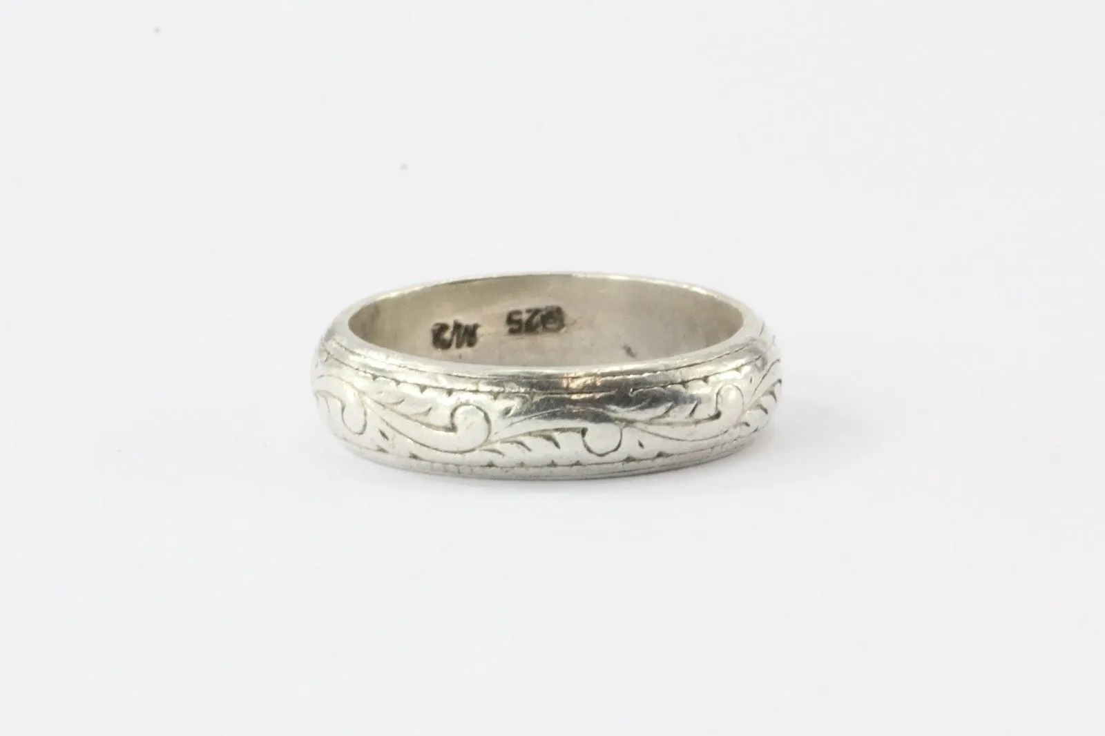 Antique Sterling Silver Art Nouveau Acanthus Leaf Ring Band