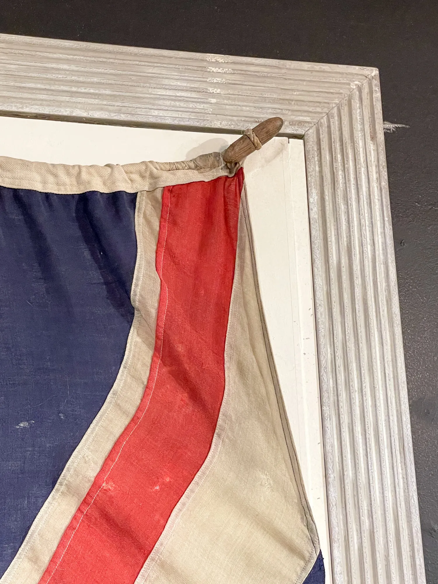 Antique Union Jack Flag in Greige Finished Fluted Wood Frame