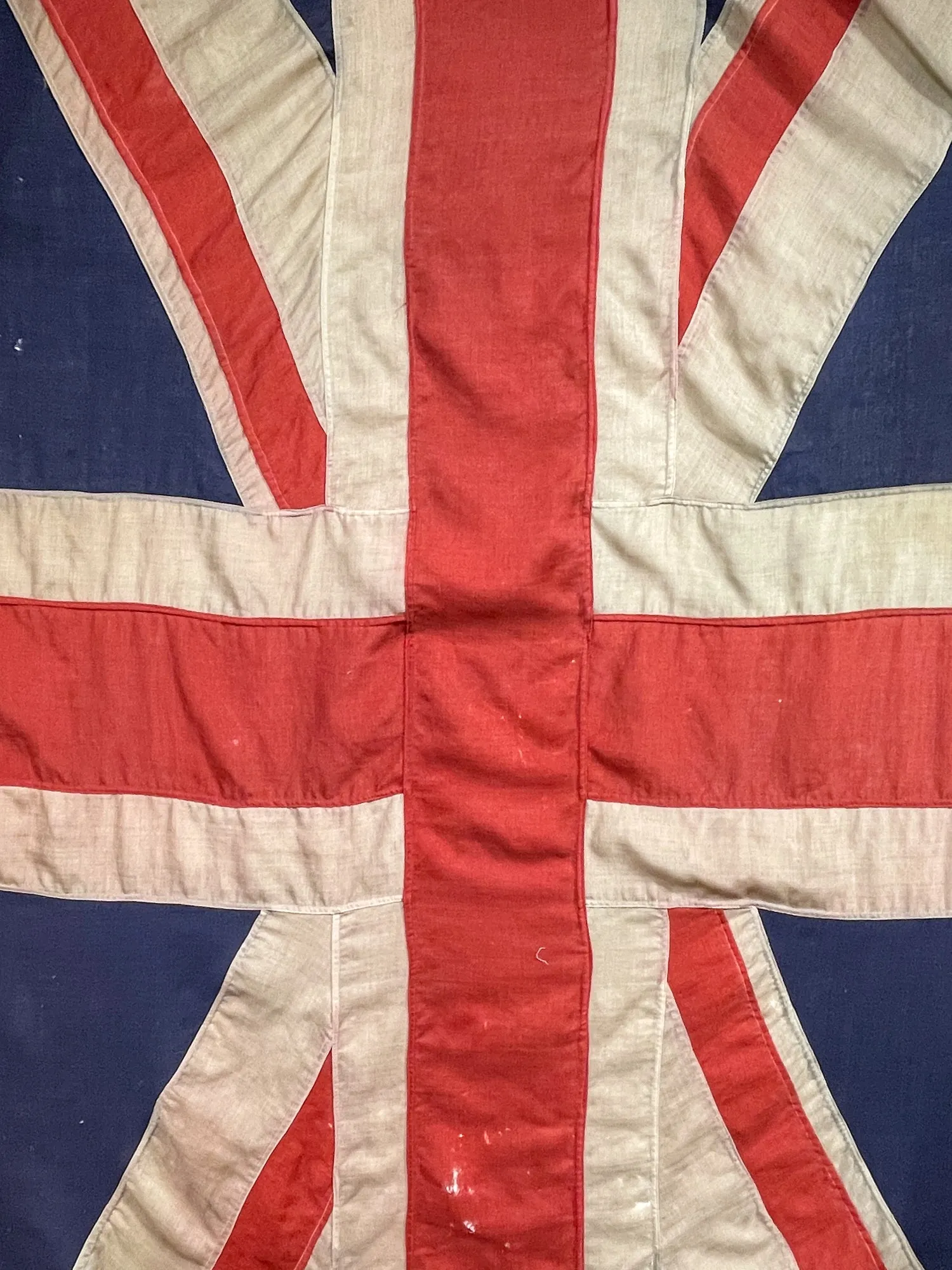 Antique Union Jack Flag in Greige Finished Fluted Wood Frame