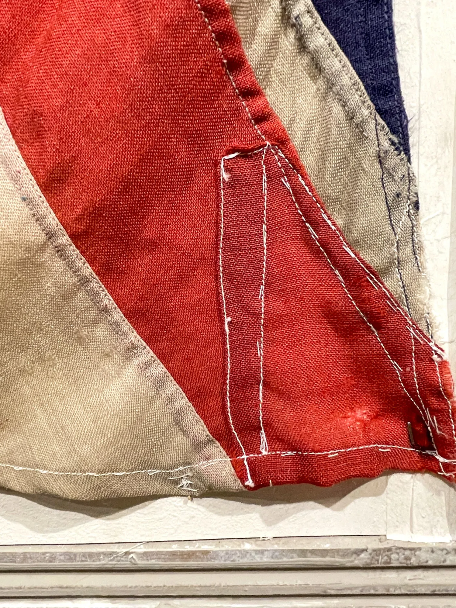 Antique Union Jack Flag in Greige Finished Fluted Wood Frame