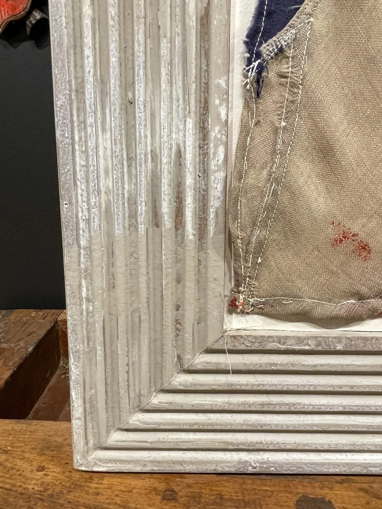 Antique Union Jack Flag in Greige Finished Fluted Wood Frame