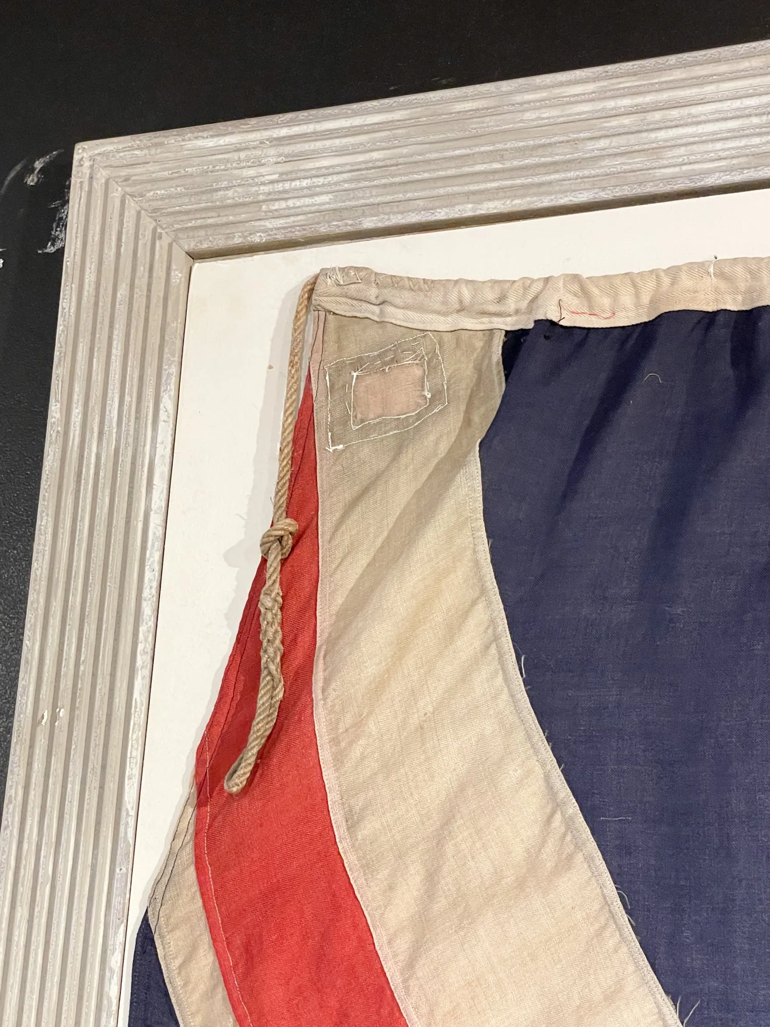Antique Union Jack Flag in Greige Finished Fluted Wood Frame