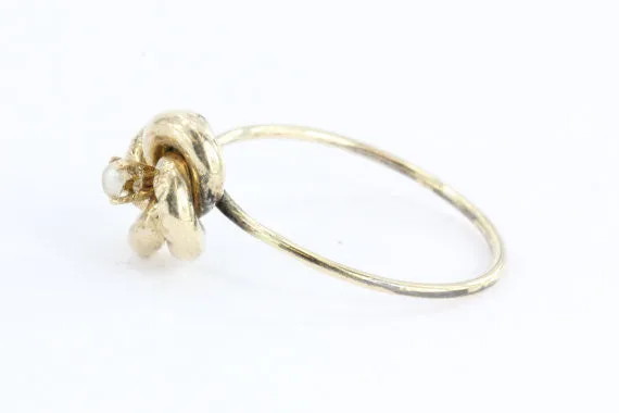 Antique Victorian 14K & 10K Gold Love Knot Seed Pearl Stick Pin Conversion Ring