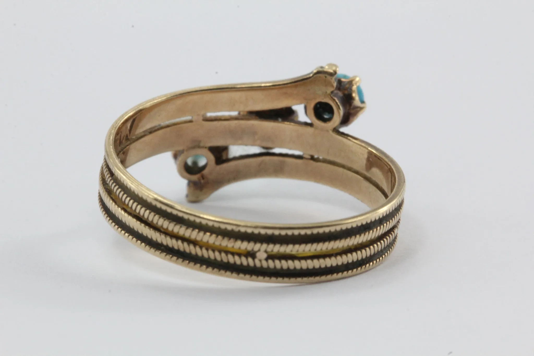 Antique Victorian 14K Gold Garnet & Persian Turquoise Ring Band