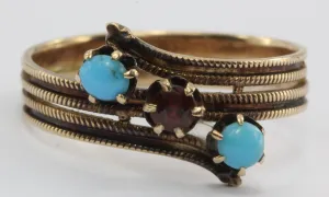 Antique Victorian 14K Gold Garnet & Persian Turquoise Ring Band