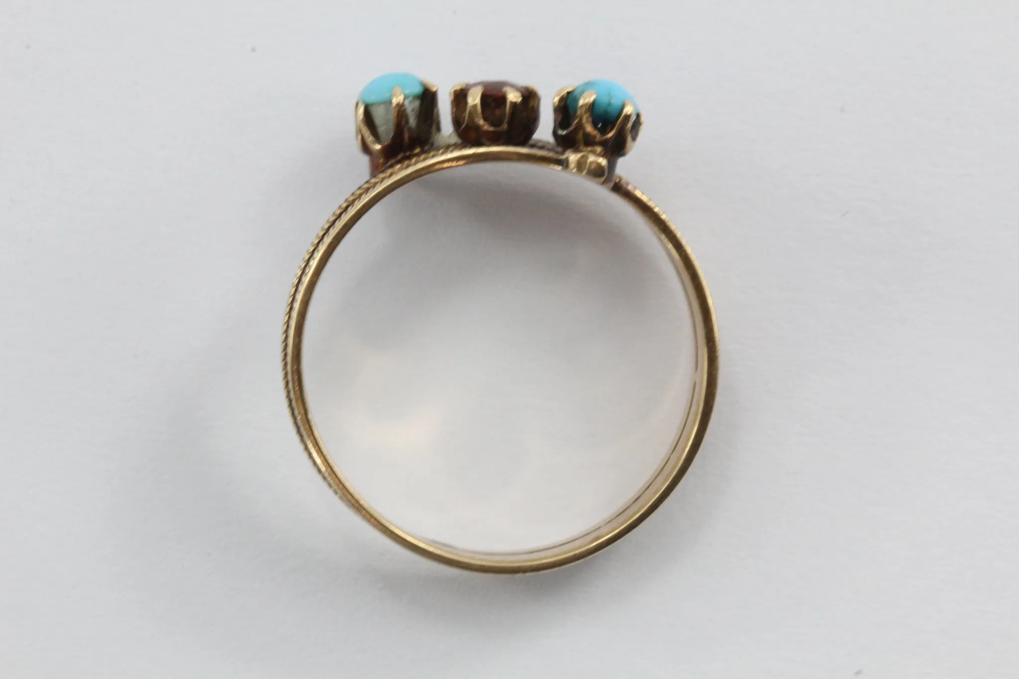 Antique Victorian 14K Gold Garnet & Persian Turquoise Ring Band