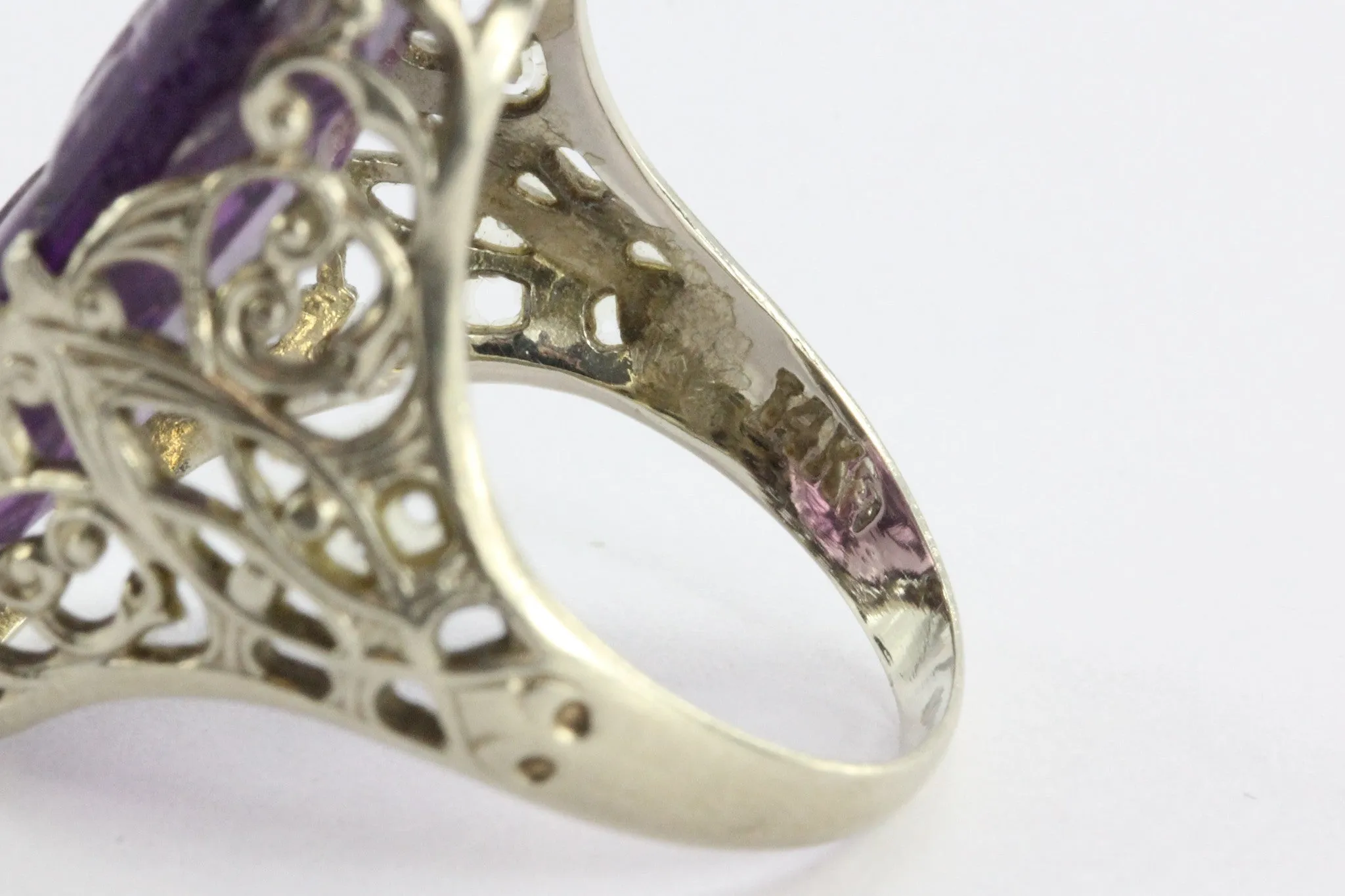 Antique Victorian 14K White Gold Purple Amethyst Glass Cameo Ring