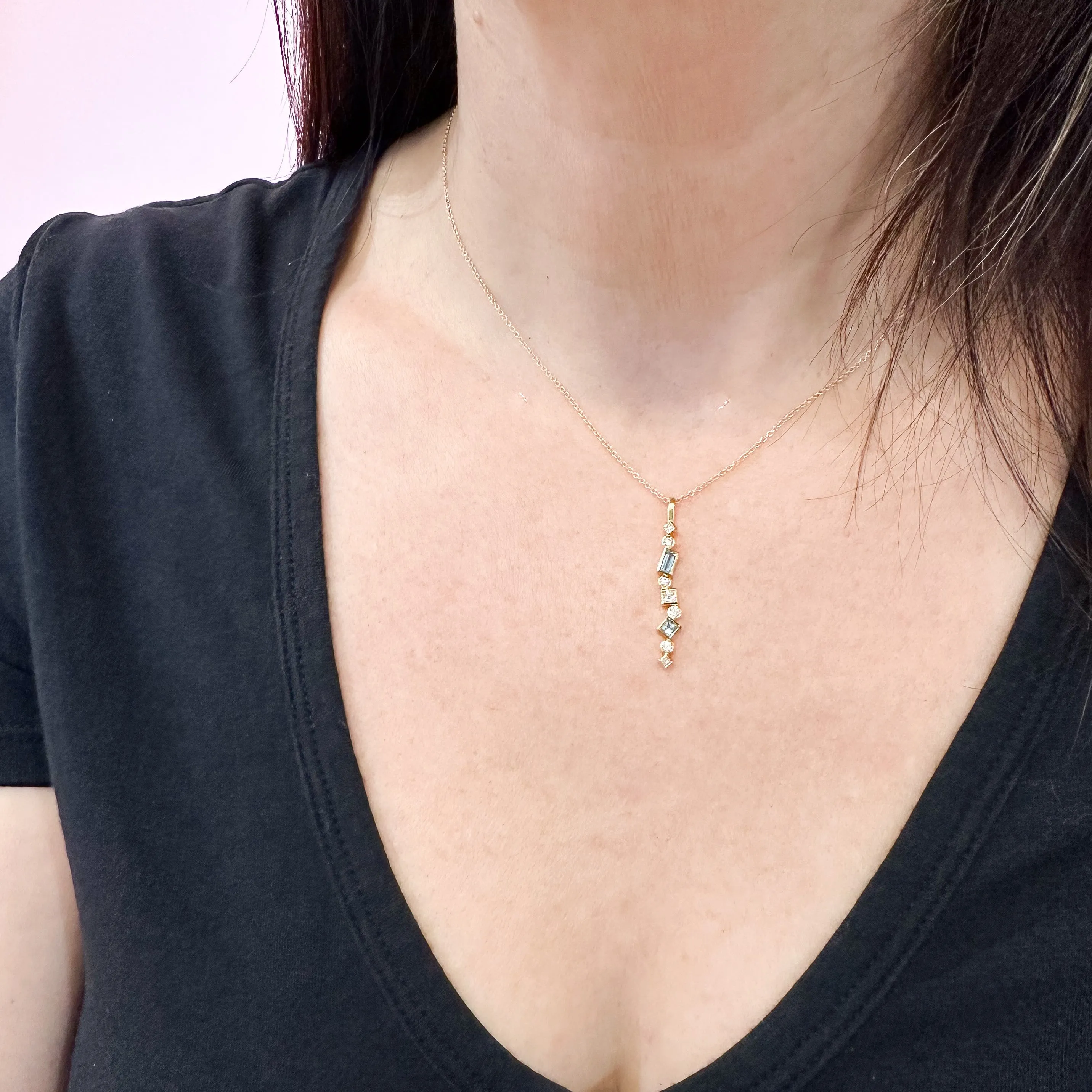 aquamarine & diamond confetti pendant