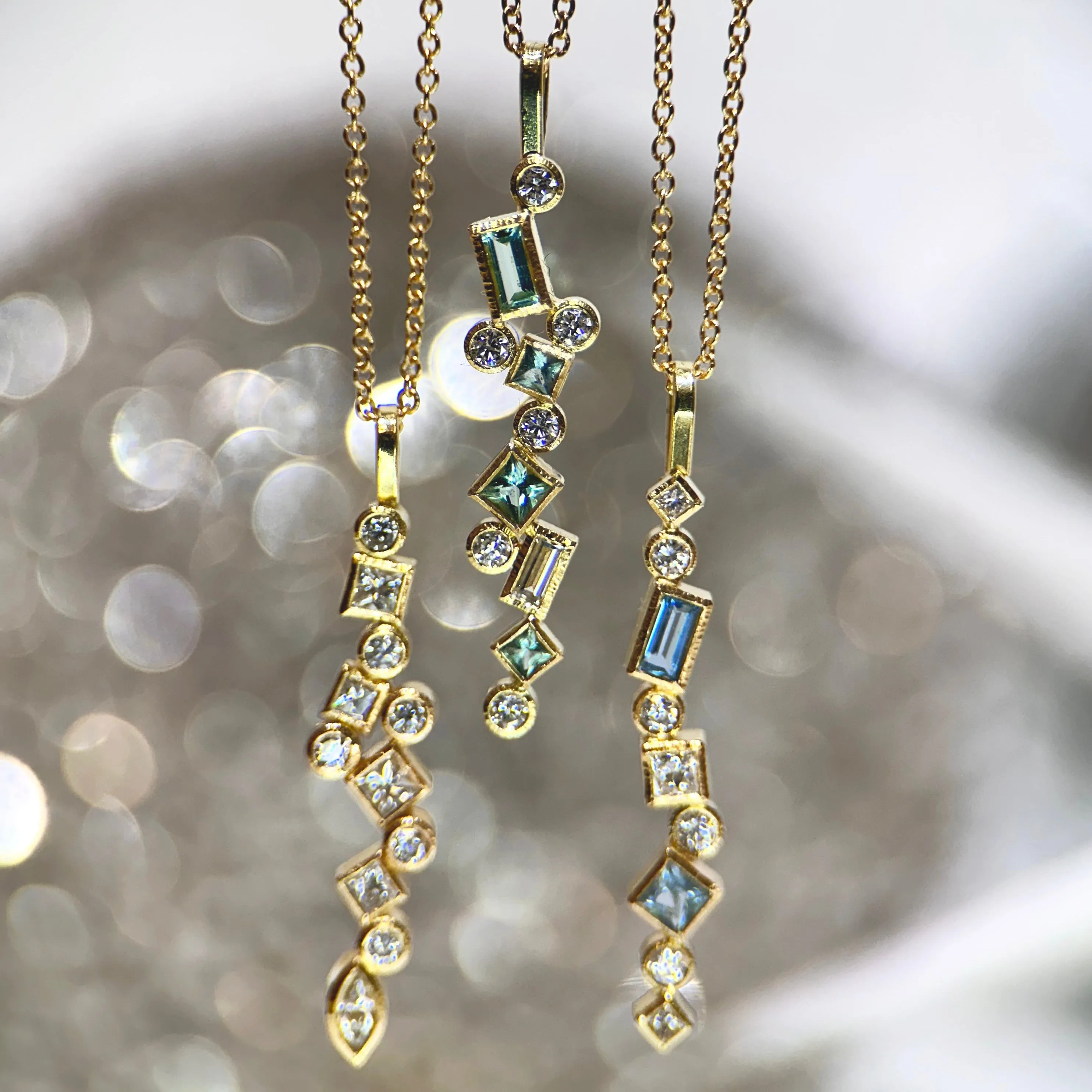 aquamarine & diamond confetti pendant
