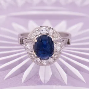 Art-Deco Fine Ceylon Sapphire & Diamond Ring