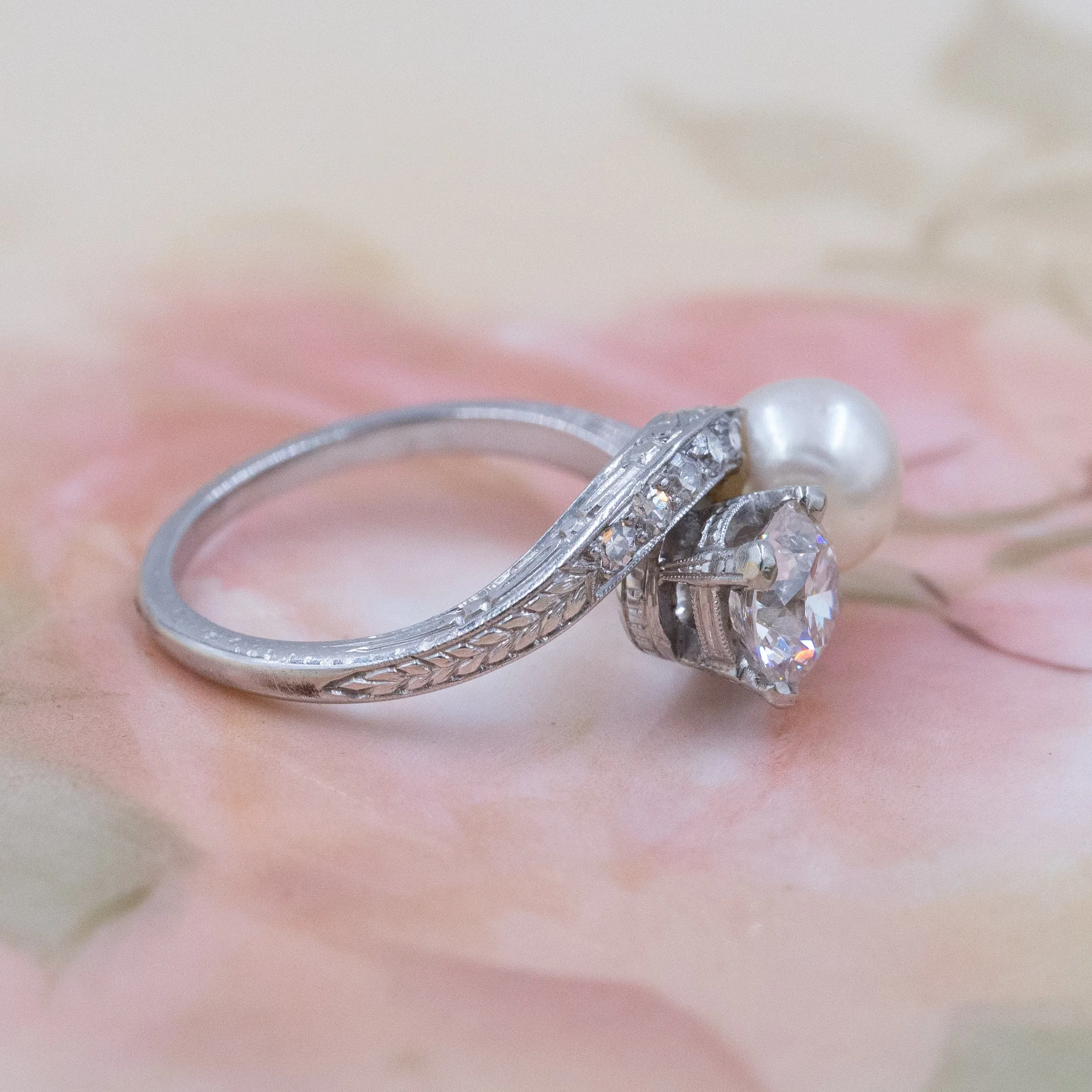 Art-Deco Natural Pearl & Diamond Toi Et Moi