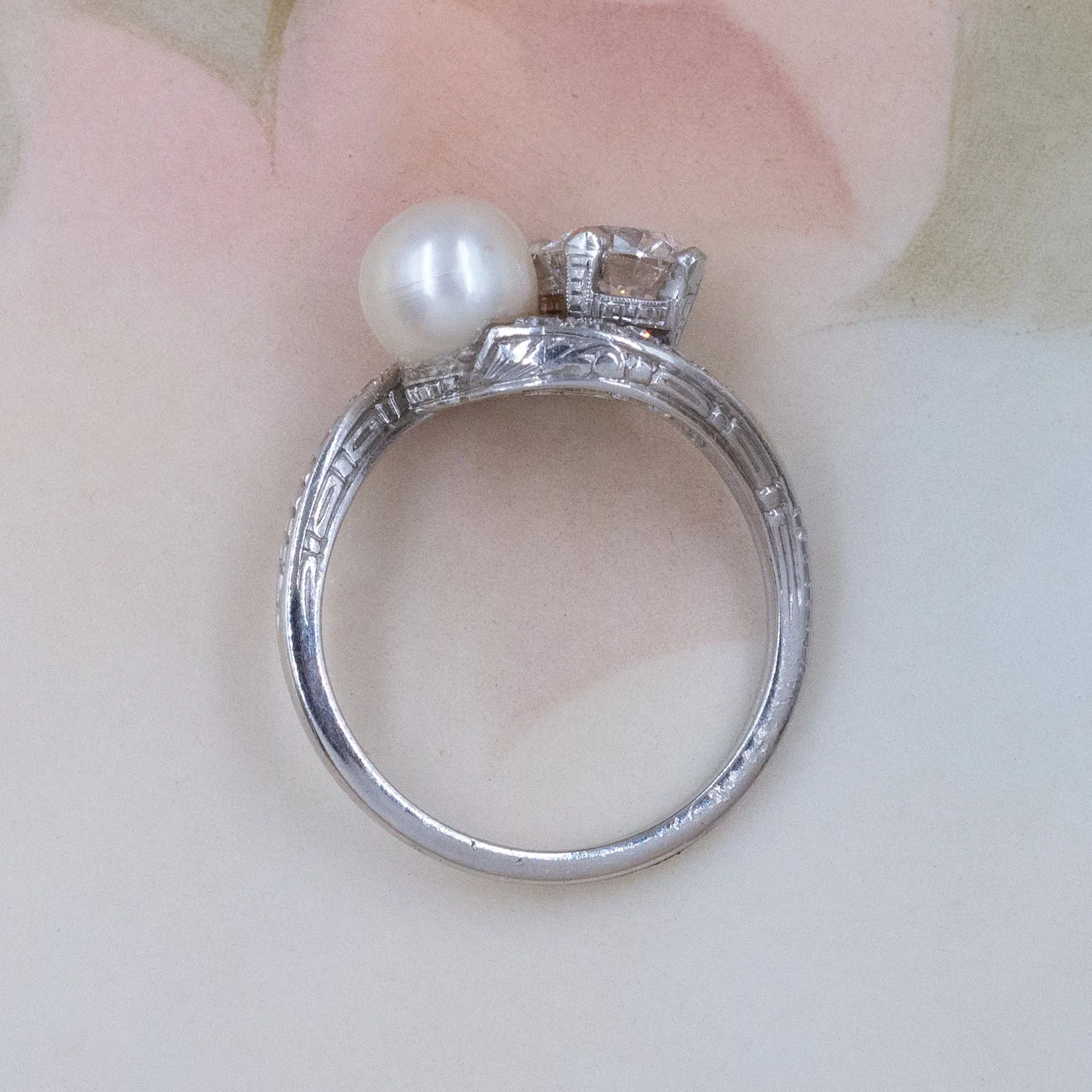 Art-Deco Natural Pearl & Diamond Toi Et Moi