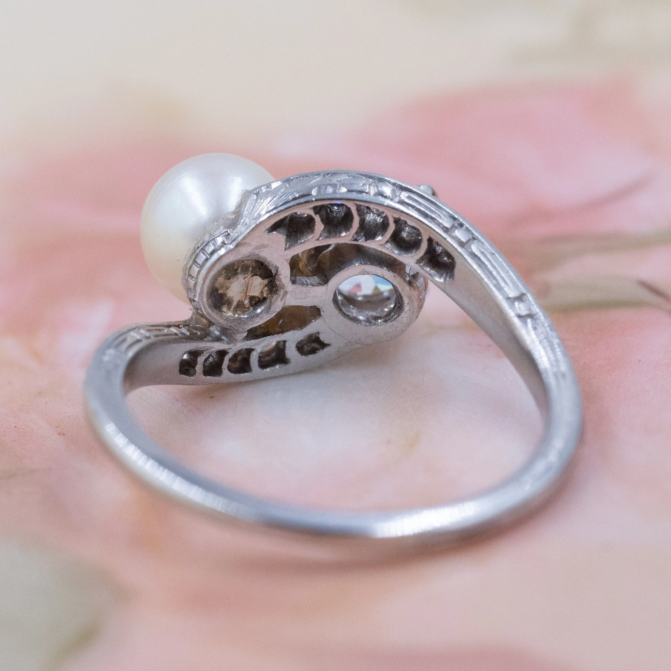 Art-Deco Natural Pearl & Diamond Toi Et Moi