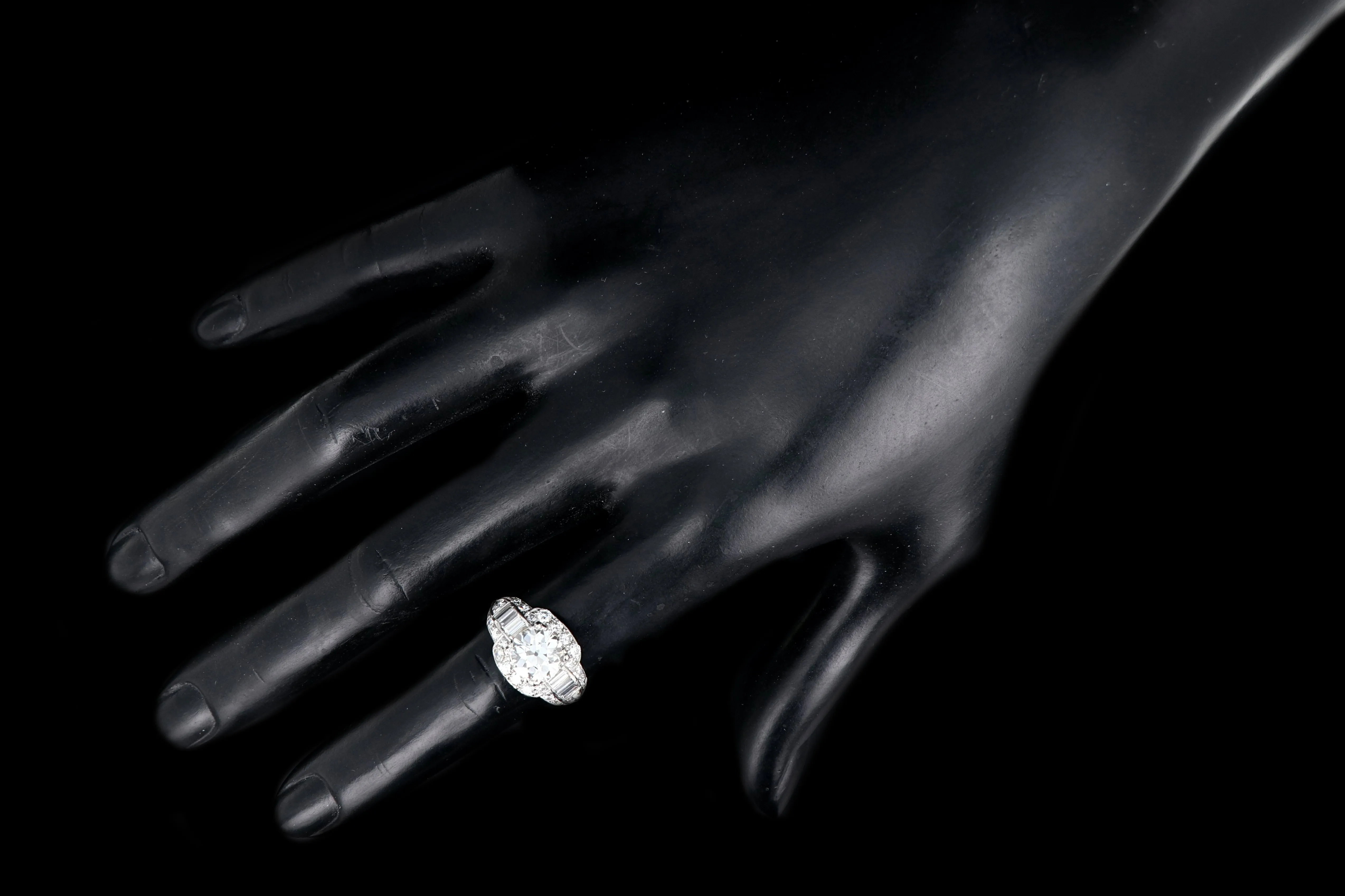 Art Deco Platinum 1.75 Carat Old European Cut Diamond Engagement Ring