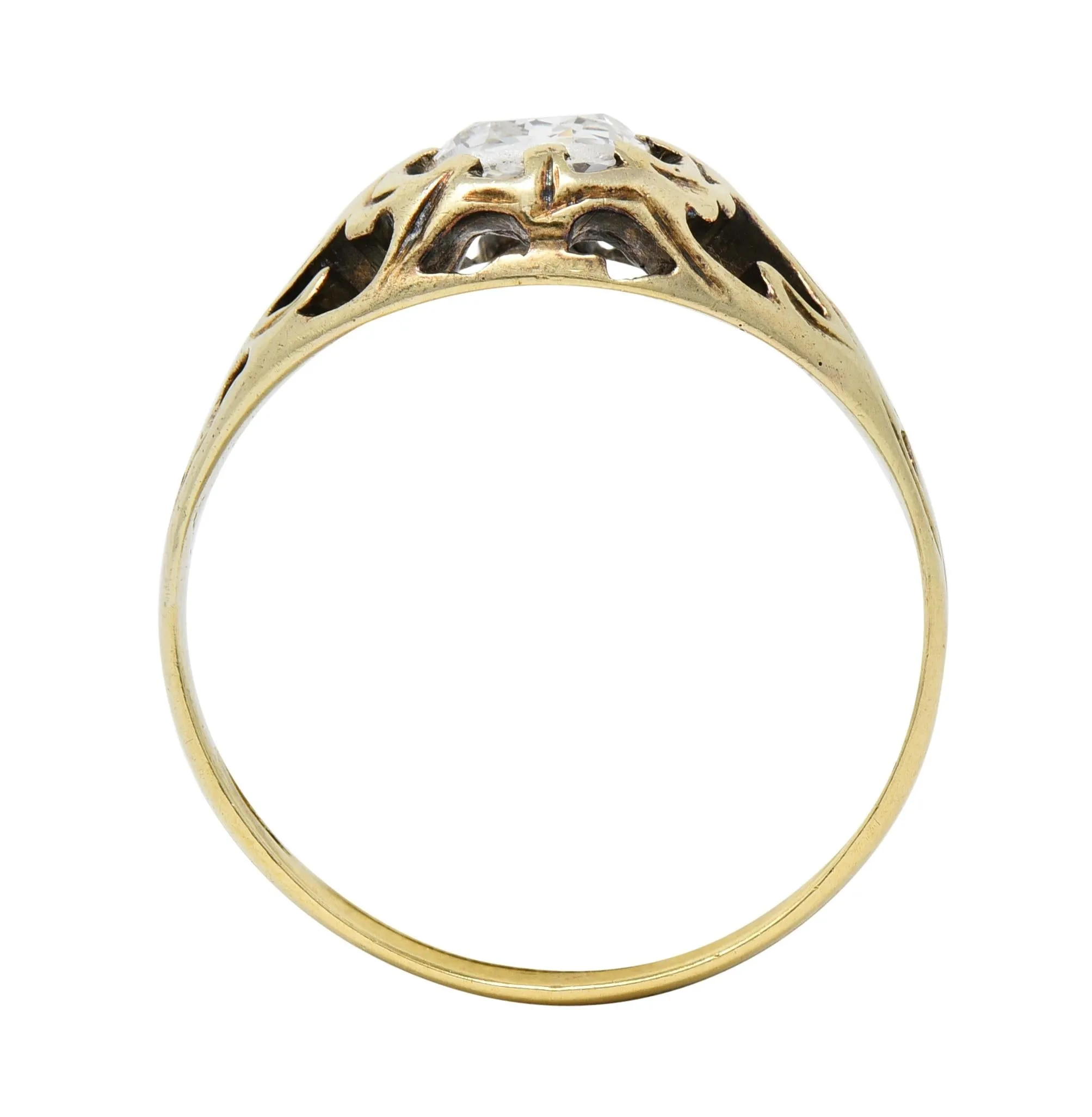 Art Nouveau 0.53 CTW Old Mine Cut Diamond 18 Karat Gold Belcher Antique Engagement Ring