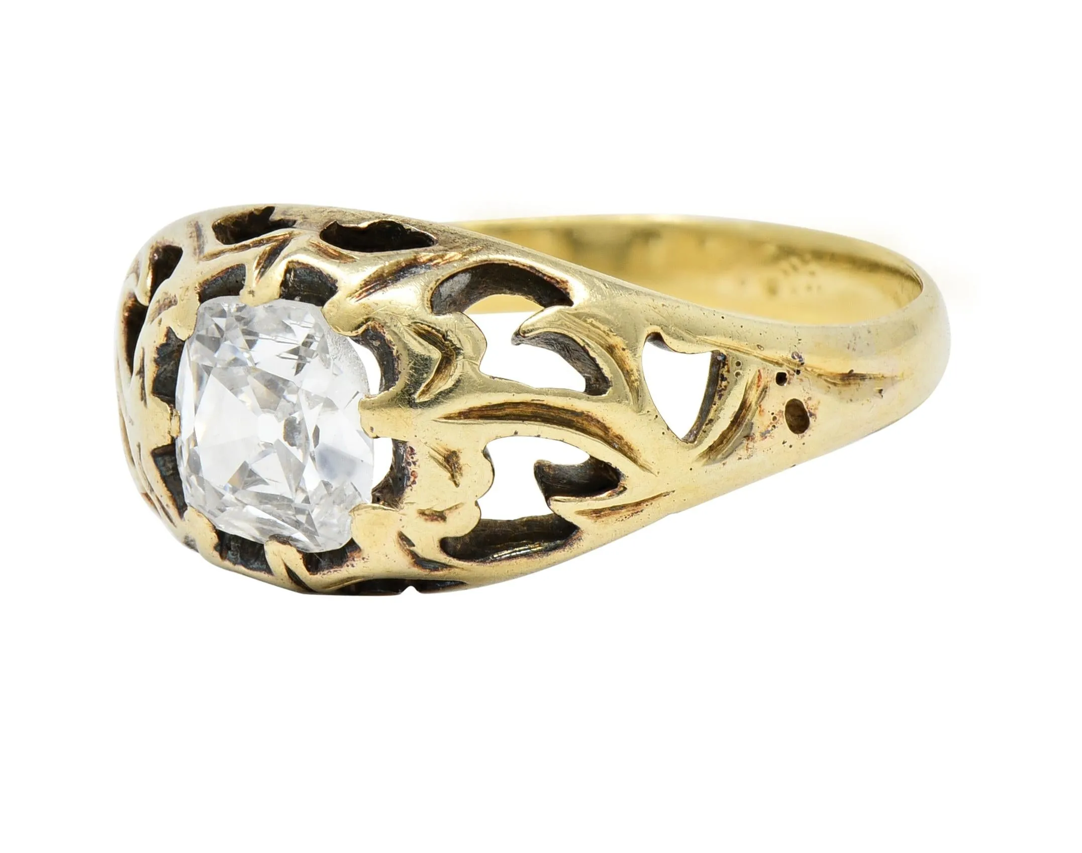 Art Nouveau 0.53 CTW Old Mine Cut Diamond 18 Karat Gold Belcher Antique Engagement Ring