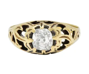 Art Nouveau 0.53 CTW Old Mine Cut Diamond 18 Karat Gold Belcher Antique Engagement Ring