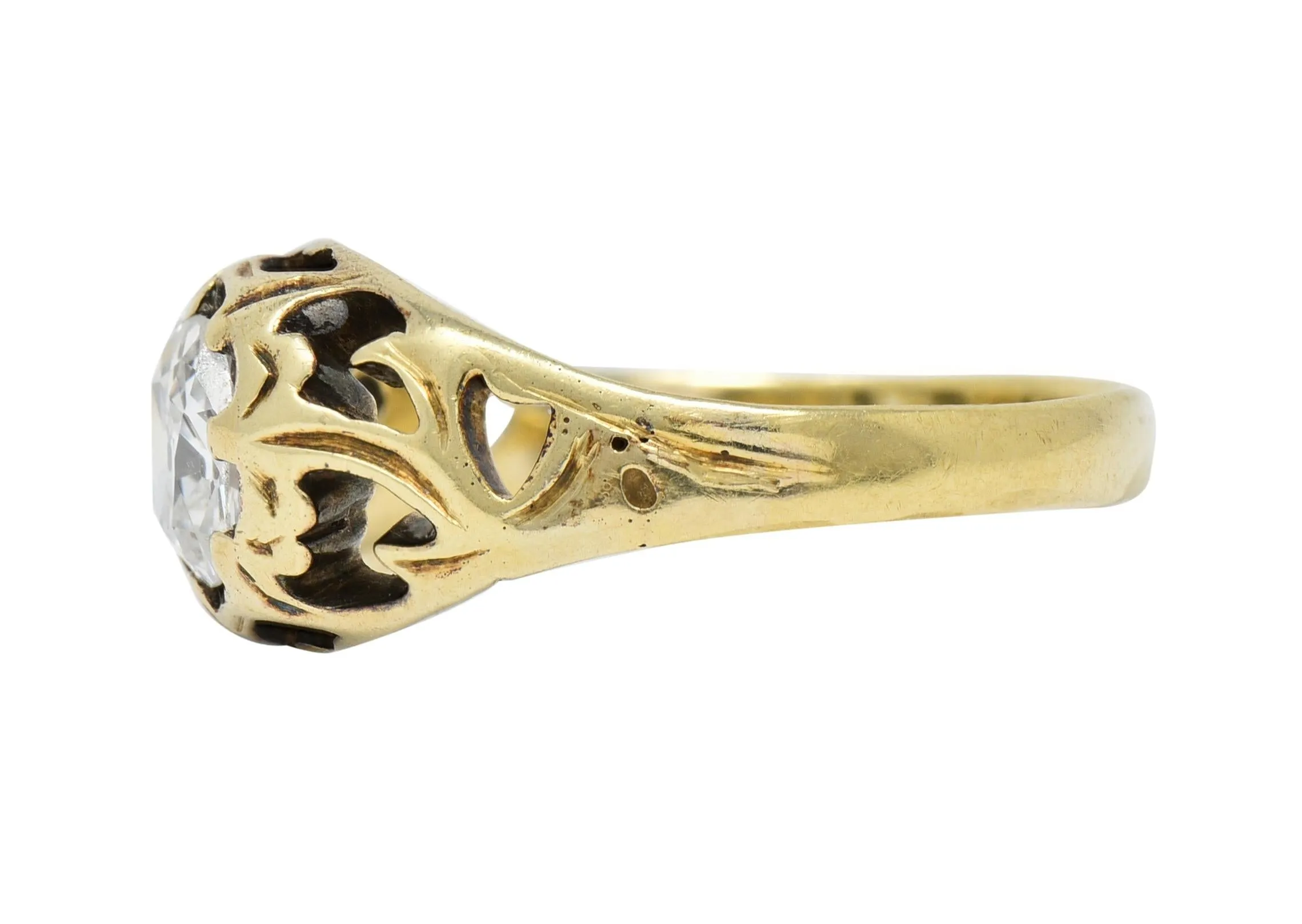 Art Nouveau 0.53 CTW Old Mine Cut Diamond 18 Karat Gold Belcher Antique Engagement Ring