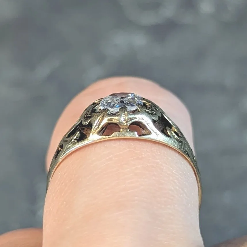 Art Nouveau 0.53 CTW Old Mine Cut Diamond 18 Karat Gold Belcher Antique Engagement Ring