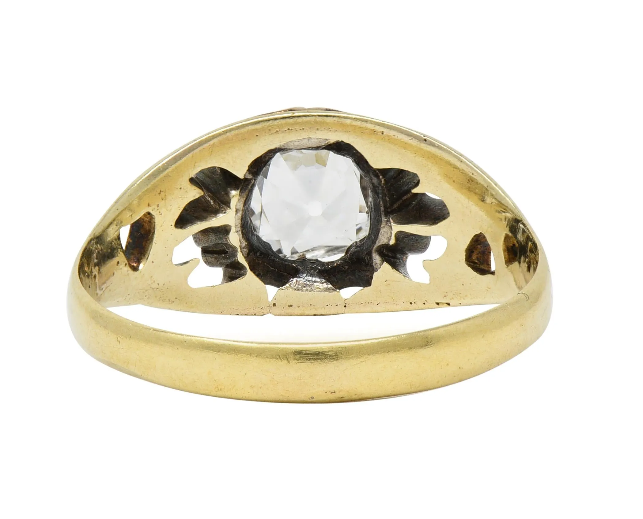 Art Nouveau 0.53 CTW Old Mine Cut Diamond 18 Karat Gold Belcher Antique Engagement Ring
