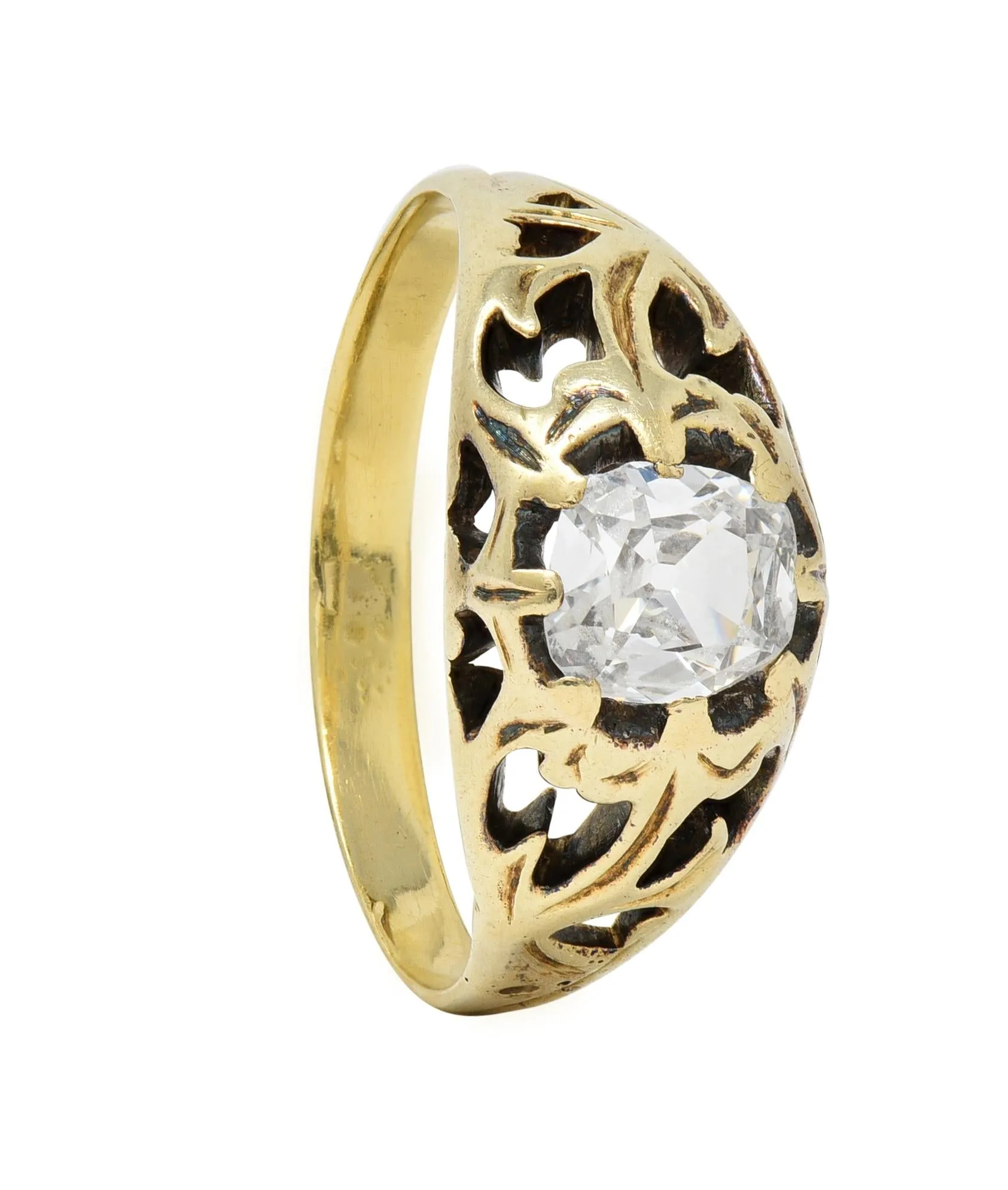 Art Nouveau 0.53 CTW Old Mine Cut Diamond 18 Karat Gold Belcher Antique Engagement Ring
